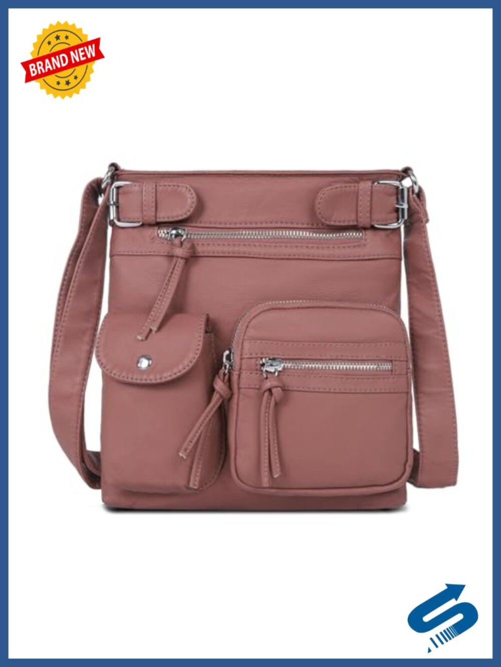 Washed Vegan Leather Crossbody Hobo Bag Multi-Pocket